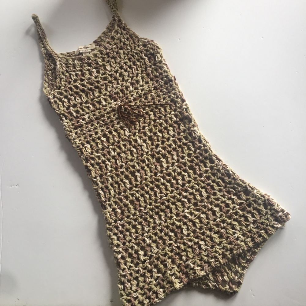 Vintage Free People y2k Hand Knit Crochet Mini Dress